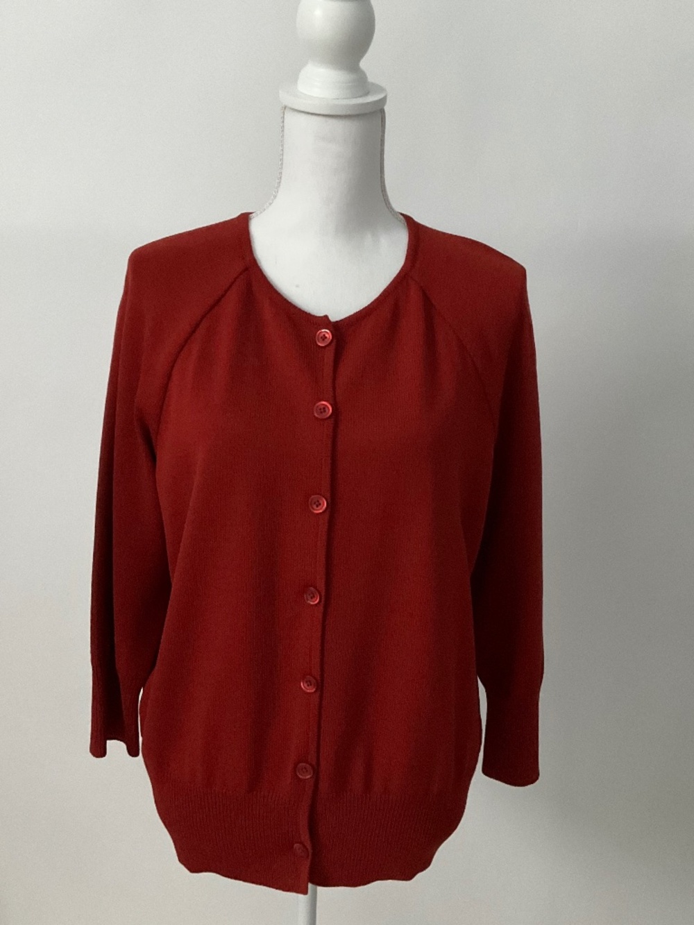 St. John Vermillion Red Orange Knit Cardigan Luxury Size L